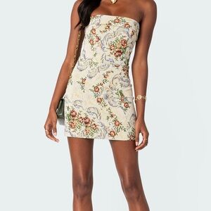Edikted Floral Tapestry Lace Up Mini Dress